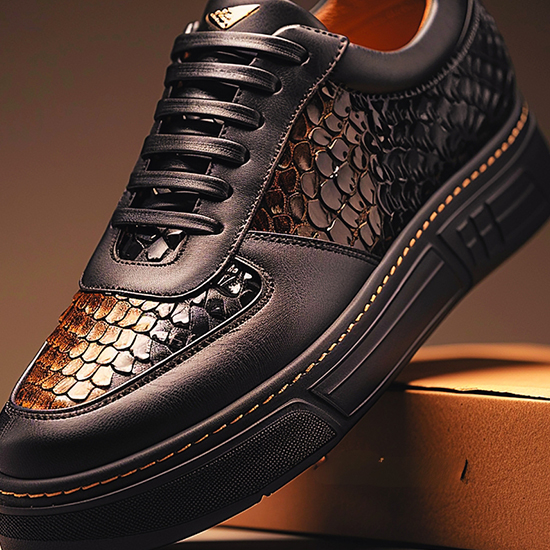 Black Embossed Leather Trainers