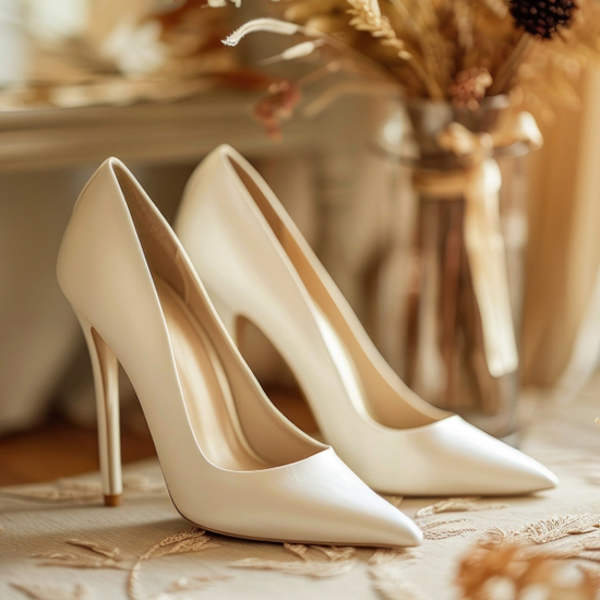Ivory Satin Pointed Pumps
